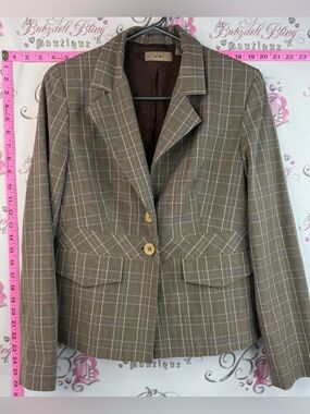 I.e. blazer buttons y2k green Brown Plaid Tailored Blazer Jacket